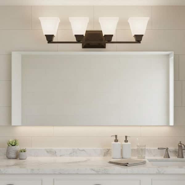 Clifton Heights Collection 4-Light Antique Bronze Etched Glass Craftsman Bath Vanity Light