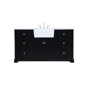 Simply Living 60 in. W x 22 in. D x 34.75 in. H Bath Vanity in Black with Carrara White Marble Top