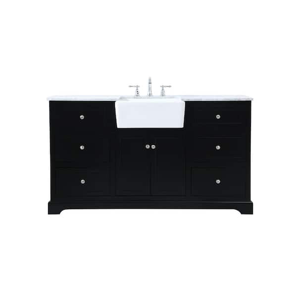 Unbranded Simply Living 60 in. W x 22 in. D x 34.75 in. H Bath Vanity in Black with Carrara White Marble Top