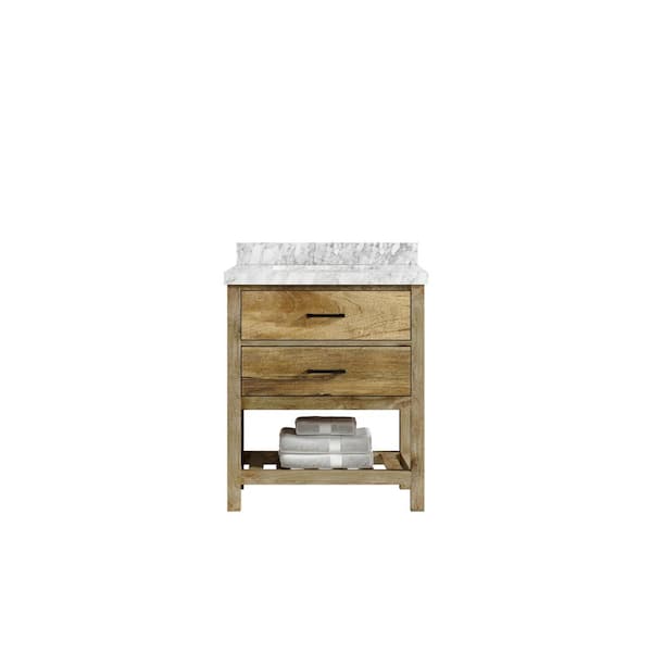 Willow Collections Parker Mango 30 in. W x 22 in. D x 36 in. H Single Sink Bath Vanity in Natural Mango with 2 in. Carrara Marble Top