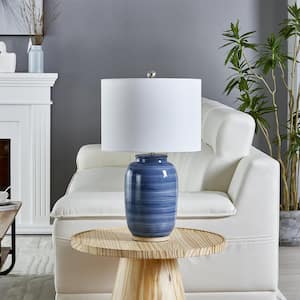 Sacramento 25 in. Blue Jar Shape Ceramic Traditional Table Lamp with White Drum Shade