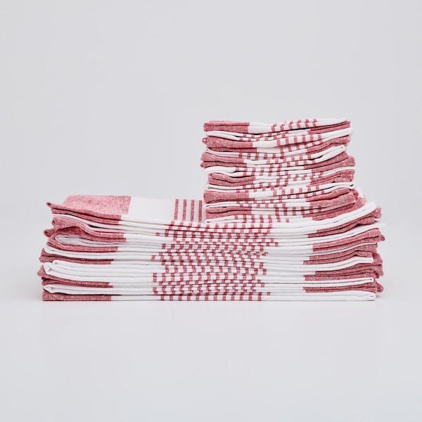 Savannah Red Striped Cotton Rich Kitchen Towel Set (Set of 24)