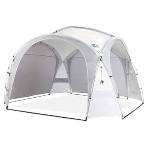 12 ft. x 12 ft. White Pop-Up Canopy UPF50+ Tent with Side Wall Ground Pegs and Stability Poles Sun Shelter for Camping