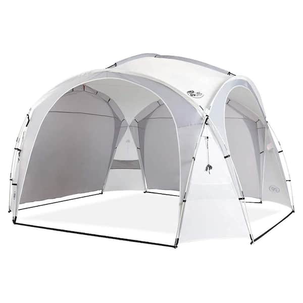 Zeus & Ruta 12 ft. x 12 ft. White Pop-Up Canopy UPF50+ Tent with Side Wall Ground Pegs and Stability Poles Sun Shelter for Camping