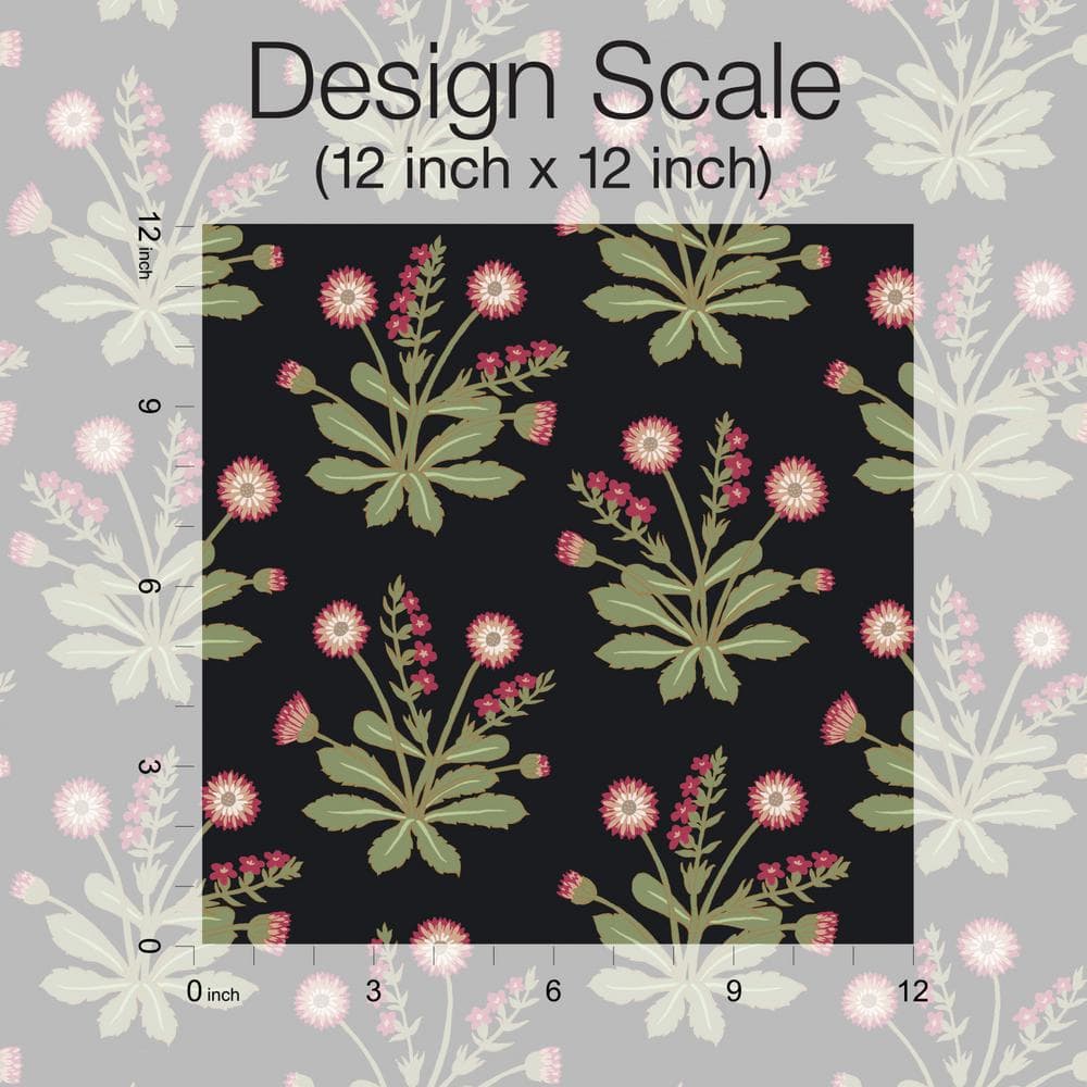 Black and Rose Floral Non-Pasted Washable Wallpaper