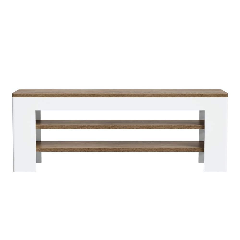 20.9in. H x 55.1in. W White Entryway Shoe Storage Bench with 2 Tier Open Shoe Shelves, Sturdy Bench for Front Door Foyer price history on PriceWatchPro