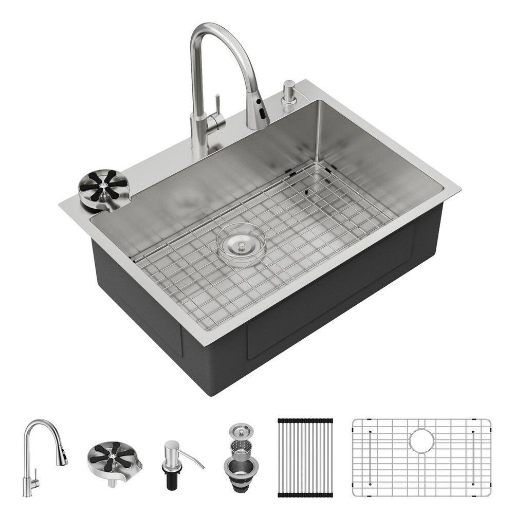 30 in. Drop-in Single Bowl 16-Gauge Stainless Steel Brushed Kitchen Sink with Faucet and Bottom Grid price history on PriceWatchPro
