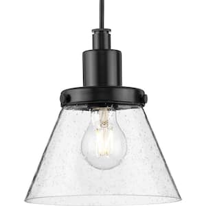 Hinton Collection 8 in. One-Light Brushed Nickel Pendant with Clear Seeded Glass Shade