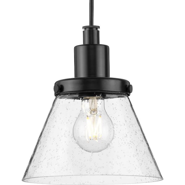Progress Lighting Hinton Collection 8 in. One-Light Brushed Nickel Pendant with Clear Seeded Glass Shade
