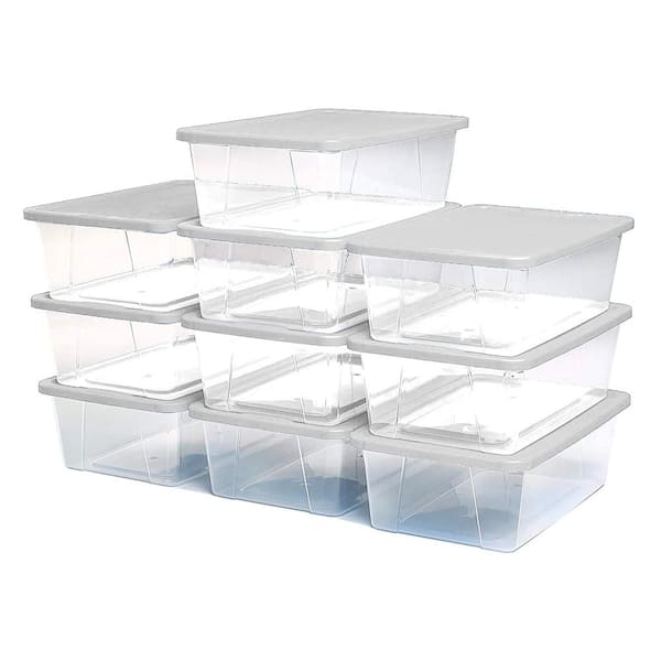 3.6 Gal. Snap Top Plastic Storage Box in Clear with Gray Lid (6-Pack)  585102 - The Home Depot