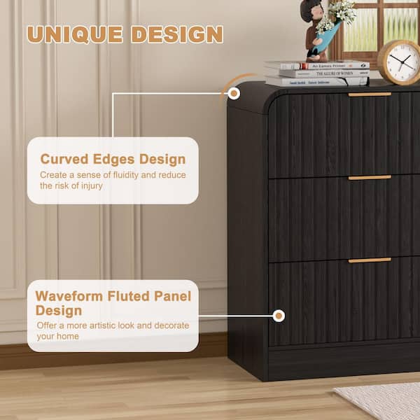 47.3 in. W Black 6-Drawer Chest of Drawer Dressers with Metal Handles, MDF and Particle Board Storage Cabinet