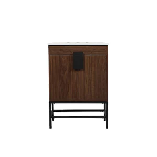 Unbranded Timeless Home 24 in. W x 19 in. D x 33.5 in. H Bath Vanity in Walnut with Ivory White Engineered Stone Top