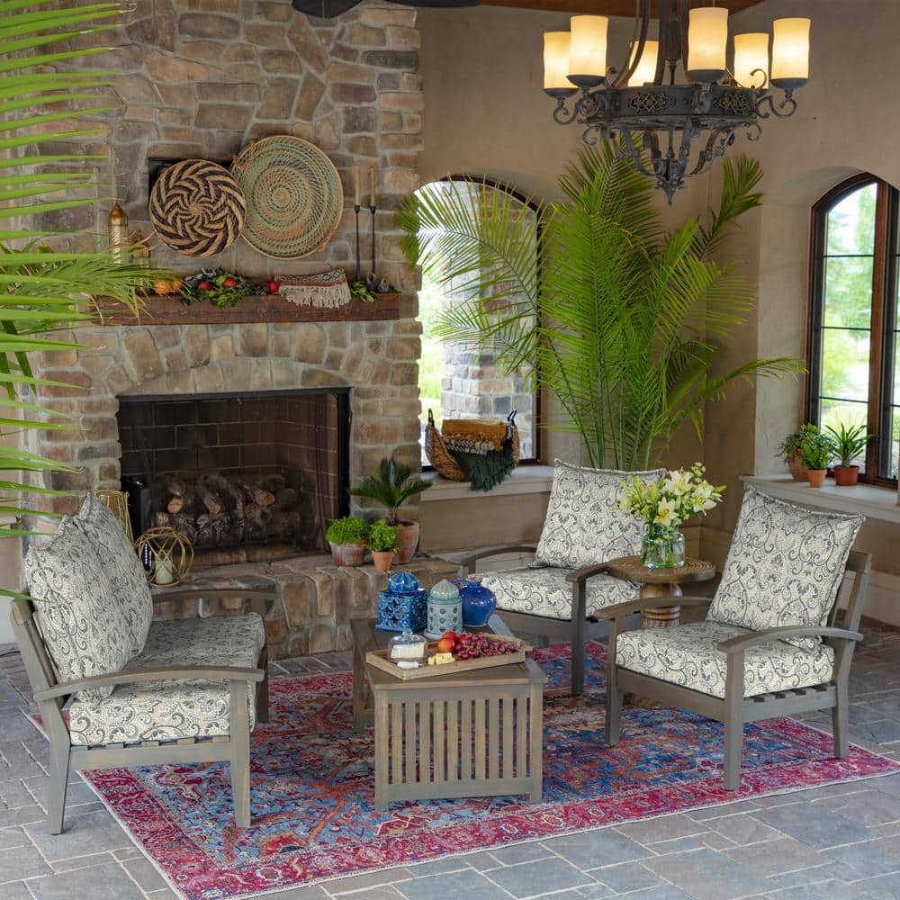 Aurora Damask Neutral 24"x24" Eco-Friendly Outdoor Deep Seat Cushion Set