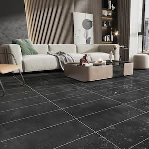 Moon Carved Porcelain 12 in. x 24 in. x 9mm Floor and Wall Tile Case - Black (5 PCS/10 sq. ft.)