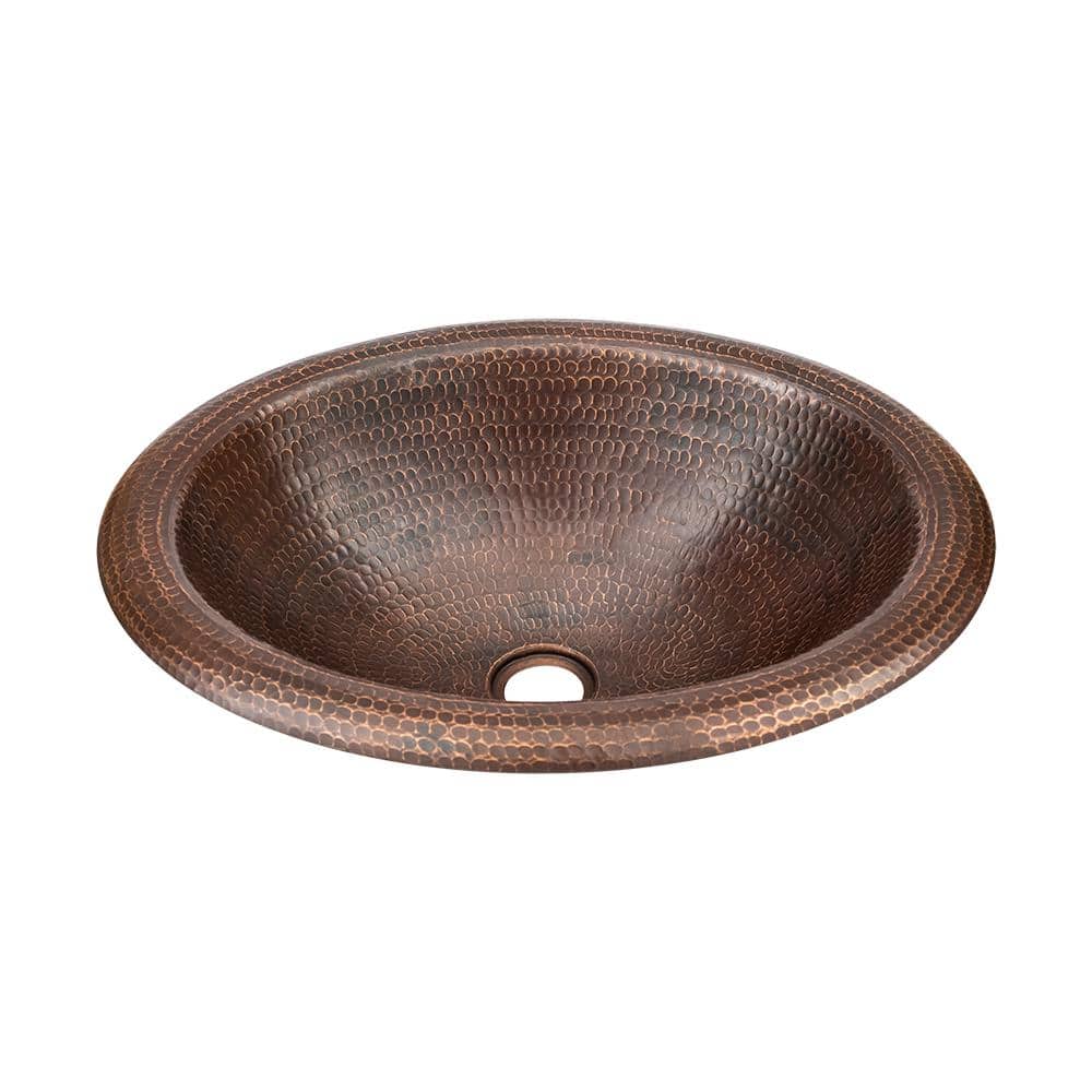 18" Oval Hammered Copper Bathroom Sink with Oil Rubbed Bronze Finish