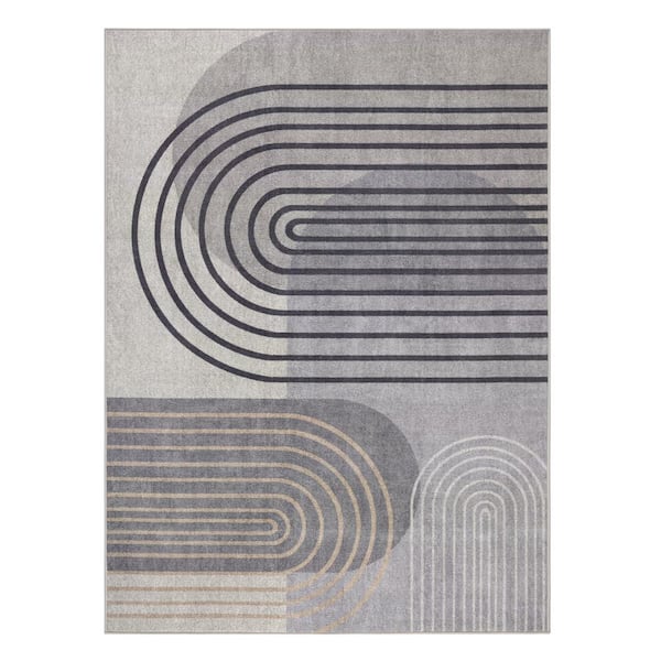 Everyday Avani Retro Arch Grey Blue 5 Ft. x 7 Ft. Machine Washable Rug