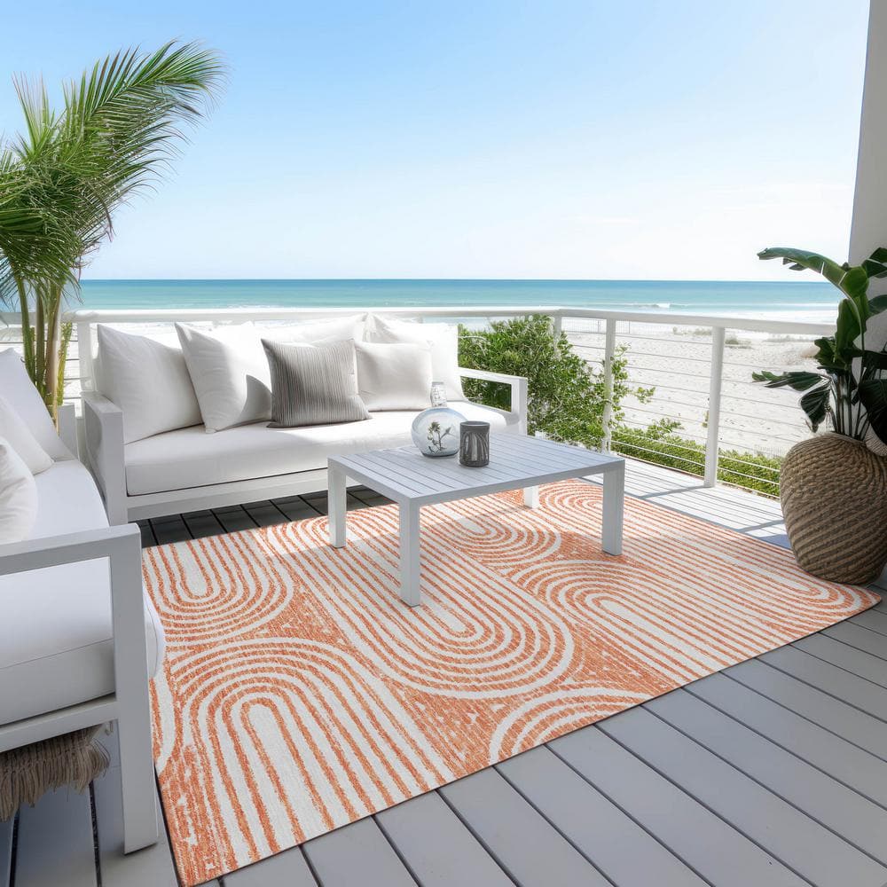 Salmon Abstract 5' x 7' Synthetic Flat Woven Rug