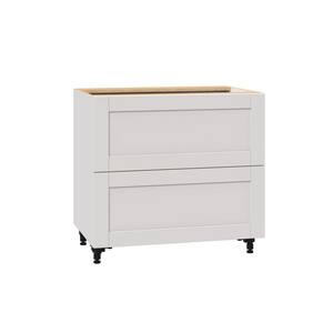 Shaker Assembled 36x34.5x24 in. 2-Drawer Base Cabinet with Metal Drawer Boxes and 1-Inner Drawer in Vanilla White