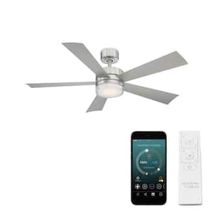 Wynd 52 in. Smart Indoor/Outdoor 5-Blade Ceiling Fan Stainless Steel with 3000K LED and Remote Control