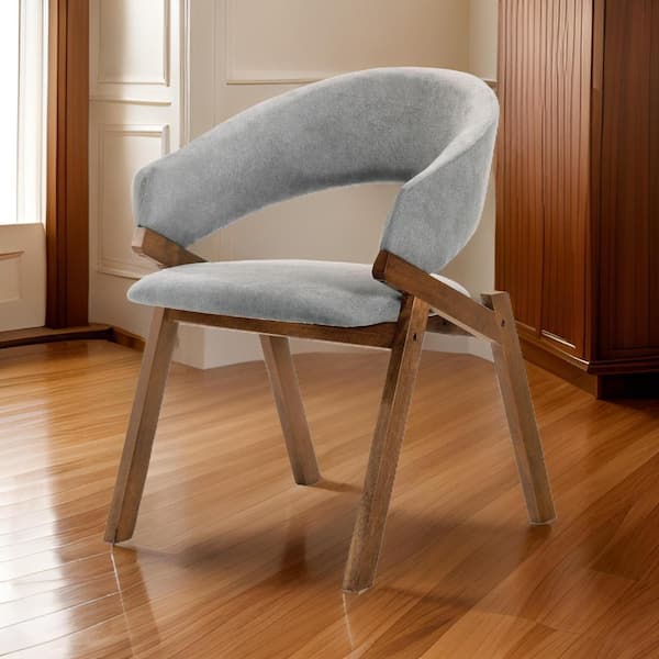 Benjara Gray and Brown Fabric Side Chair with Veneer Dining Side Chairs (Set of 2)
