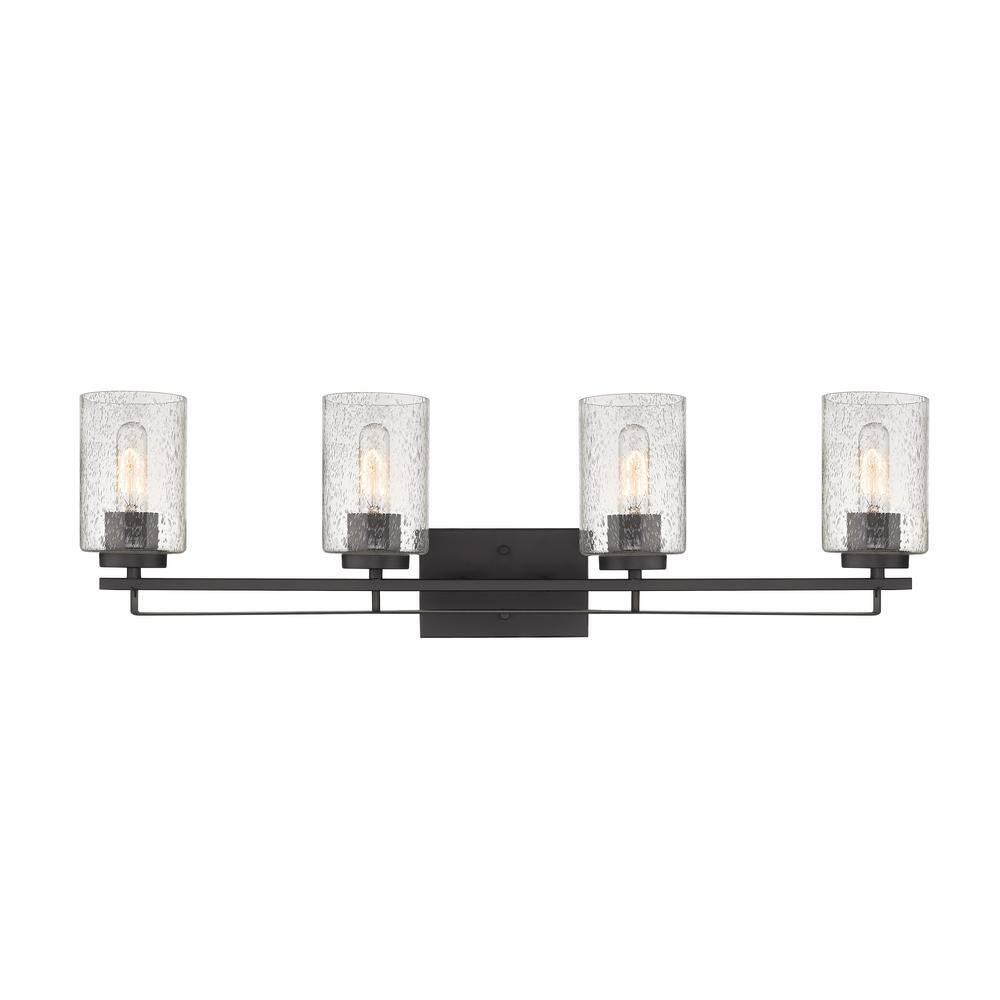 Bronze Orella 4-Light Cylinder Vanity Light with Seedy Glass