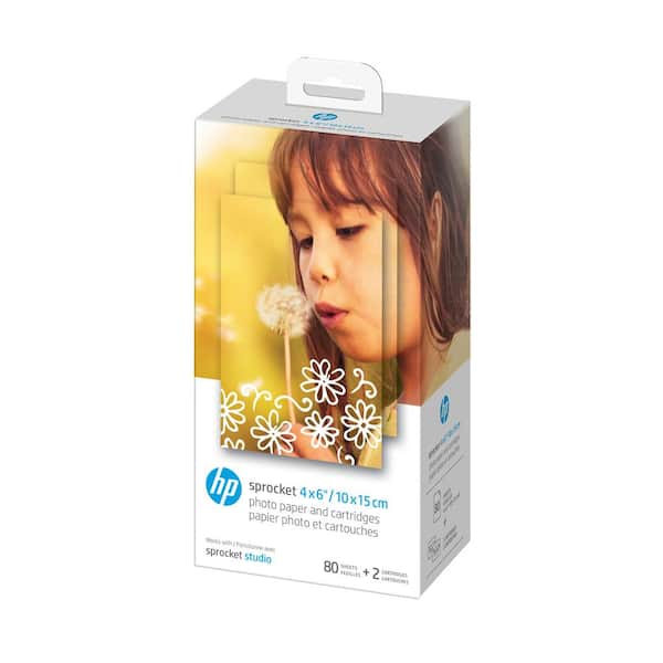 HP Sprocket Studio 4 in. x 6 in. Photo Paper and Cartridges (80 Sheets - 2 Cartridges) with Sprocket Studio - The Home Depot