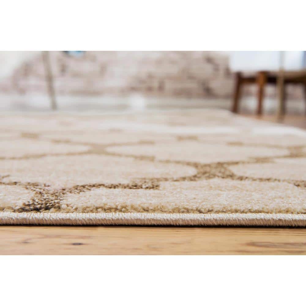 Beige and Light Brown Trellis 9' x 12' Easy-Care Synthetic Rug