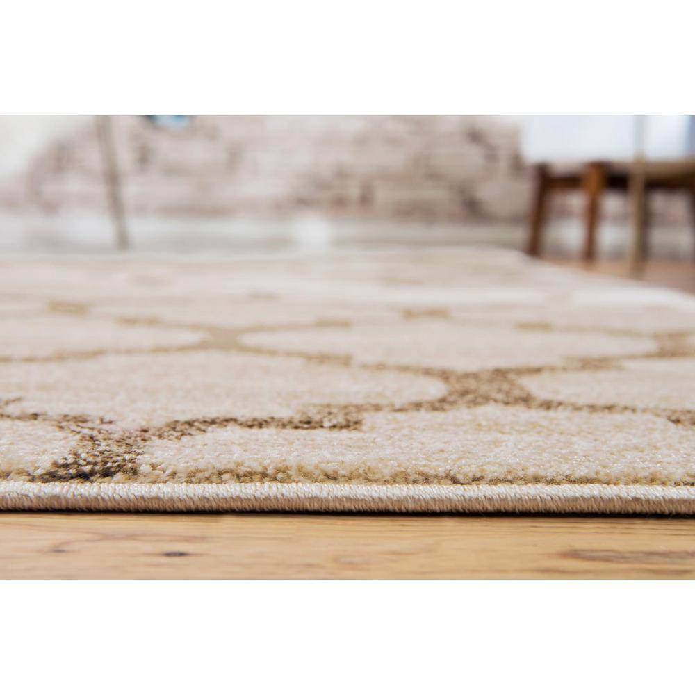Beige and Light Brown Trellis Synthetic Rectangular Area Rug