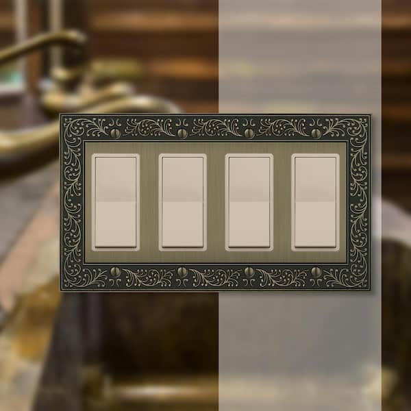 English Garden 4 Gang Rocker Metal Wall Plate - Brushed Brass