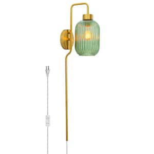 Harlow 8.625 in. Brushed Gold-Colored Wall Sconce with Green Globe-Shaped Glass Shade