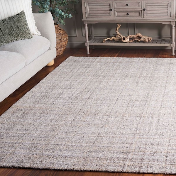 Abstract 6 ft. x 6 ft. Square Light Brown/Ivory Modern Plaid Area Rug