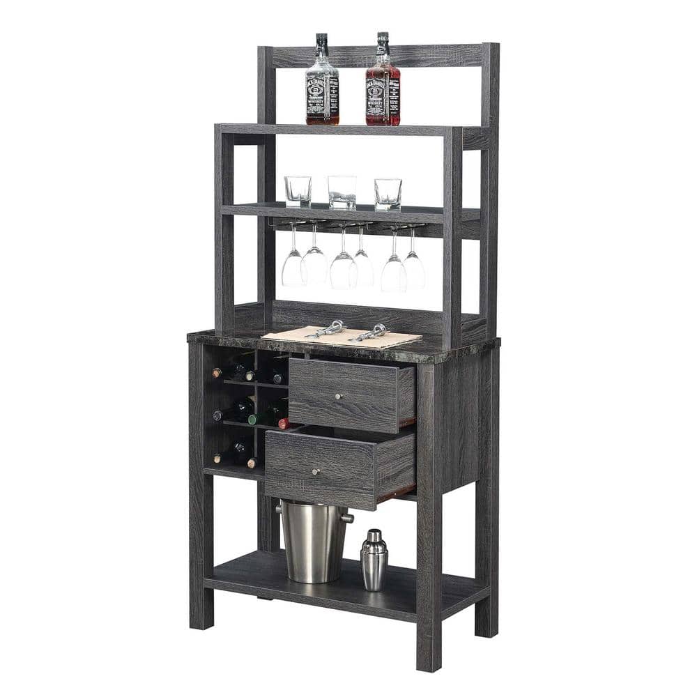 Newport Black Faux Marble Weathered Gray Serving Bar