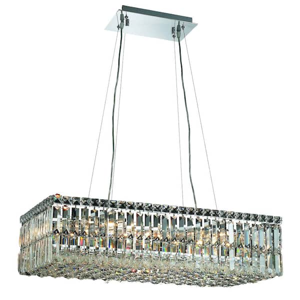 Unbranded Timeless Home 28 in. L x 14 in. W x 7.5 in. H 16-Light Chrome Contemporary Chandelier with Clear Crystal