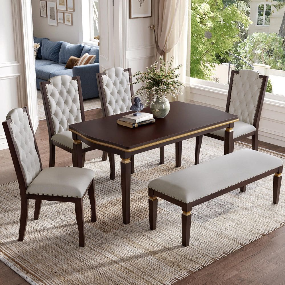Harper & Bright Designs 6-Piece Espresso MDF Top Dining Table Set Seats ...