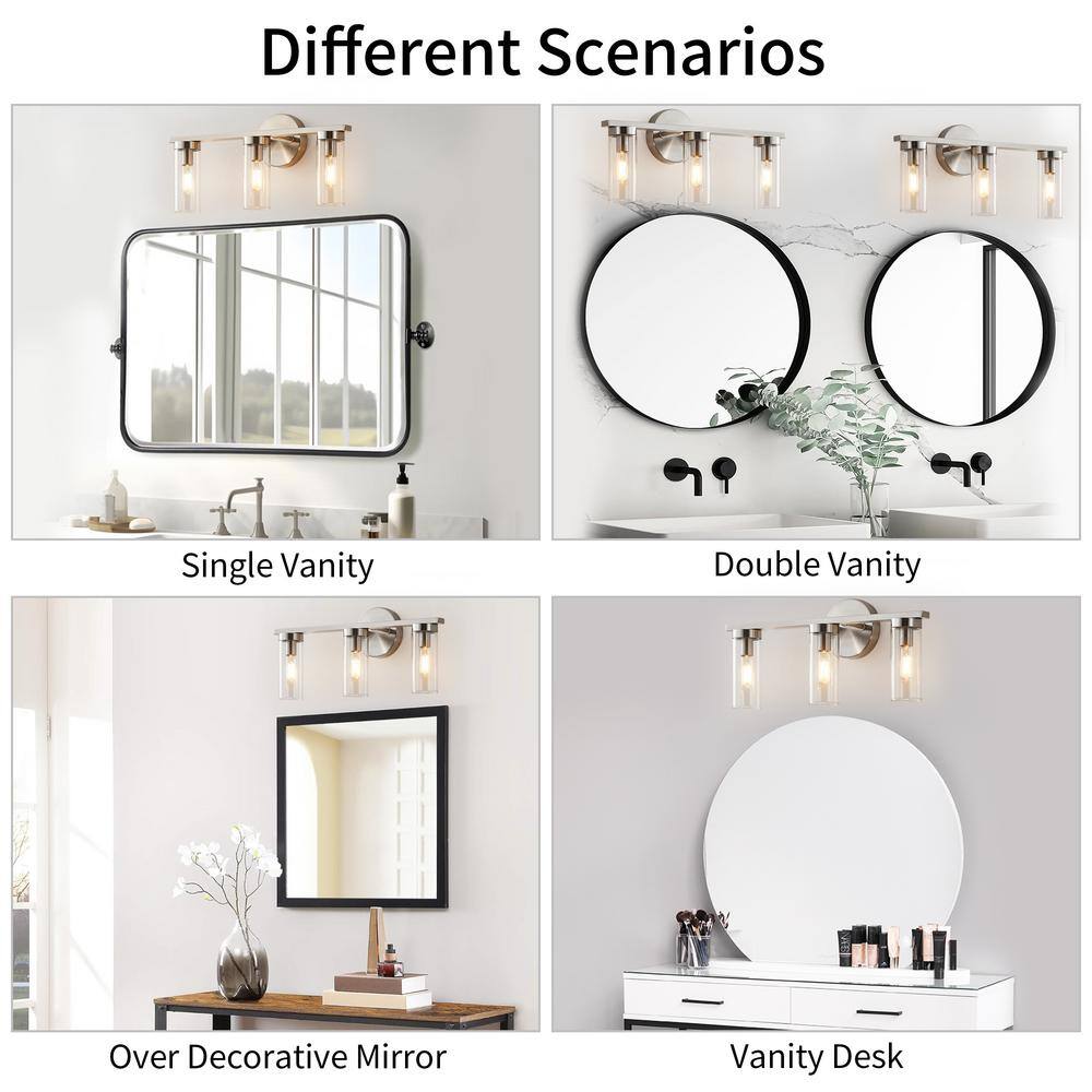 Brushed Nickel 3-Light Dimmable Cylinder Vanity Light