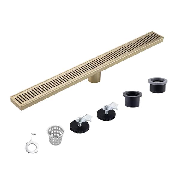 Tahanbath 2.75 in. W x 28 in. D Stainless Steel Decorative Drain Cover with Brushed Gold