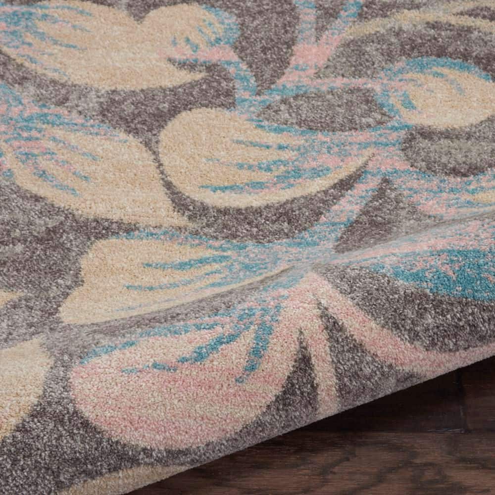 Grey and Beige Floral Synthetic 8' x 10' Area Rug