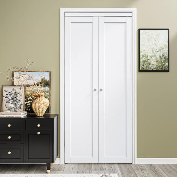 36 in.x 80 in. Solid Core Composite MDF Bi-fold Door Plus French Style Pivot Hardware (1-Lite White Finish)