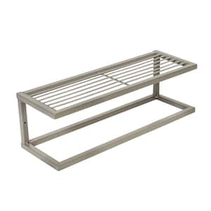 16 in. L Wall Mounted Slatted Shelf with Towel Bar in Satin Nickel