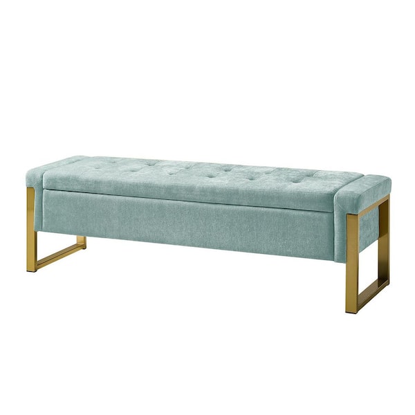 JAYDEN CREATION Alina Sage Modern Upholstered Flip Top Storage Bench with Metal Legs