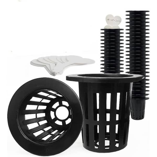 2 in. Round Plastic Net Pots with Wide Lip Design for Hydroponics, Aquaponics, Orchids Plus 20 Plant Labels (100-Pack)