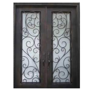 73.5 in. x 81 in. 2 Panel Right-Hand/Inswing 3/4 Lite Clear Glass Black Finished Iron Prehung Front Door with Hardware