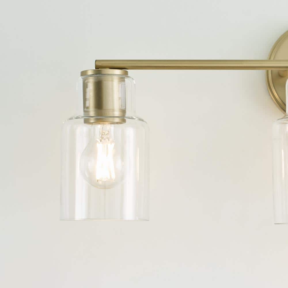 Satin Brass 3-Light Vanity with Clear Glass Shades