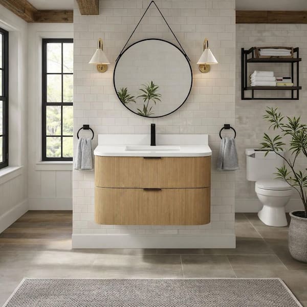 Chantal 36 in. W x 21 in. D x 22 in. H Single Bath Vanity in Oak with Engineered Quartz Top in White with White Basin