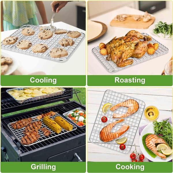 2 Pack Stainless Steel Cooling Rack Set Metal Wire Oven Racks Rust Free Dishwasher Safe for Baking Roasting