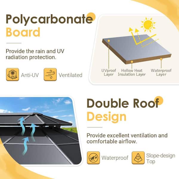 Tozey 10 ft. x 13 ft. Hardtop Polycarbonate Double Roof