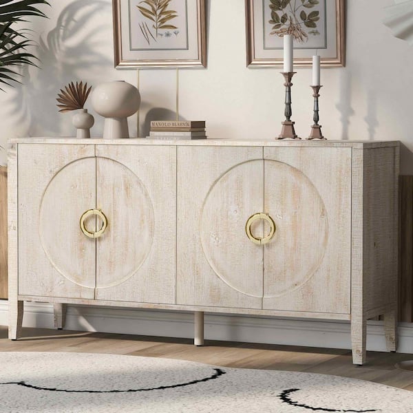 Polibi Natural Wood 59.8 in. Sideboards with Textured Finish