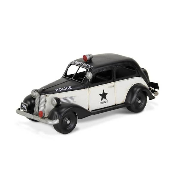 HomeRoots Metal Black and White Hand Painted 1937 Police Car Model Sculpture