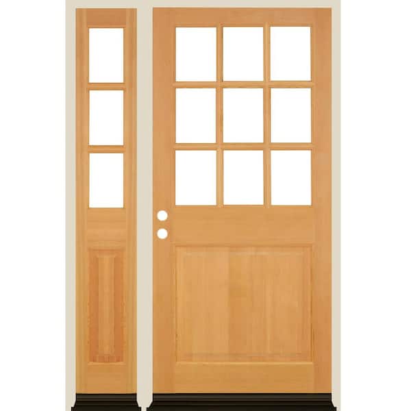 Krosswood Doors 50 in. x 80 in. Farmhouse 9-Lite Clear Glass Right-Hand Clear Stain Hemlock Wood Prehung Front Door w/ LSL