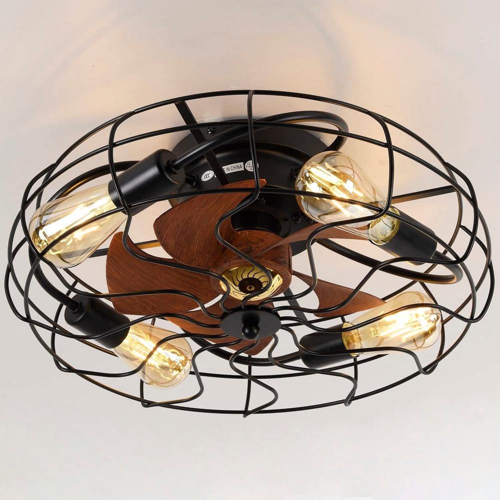 20 in. Indoor Black Caged Enclosed Smart Ceiling Fan with 4-Light and Remot